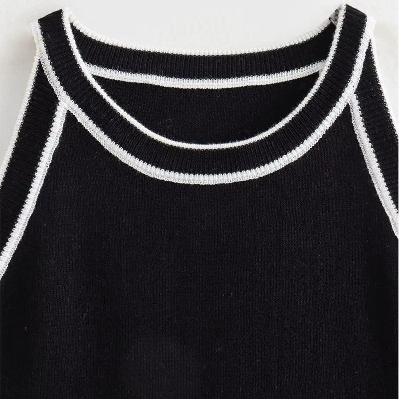 TRAF Tops for Women 2023 Crop Top Black elegant Sleeveless Knitted Fabric Women's Vest Tank top Female youthful women's clothing
