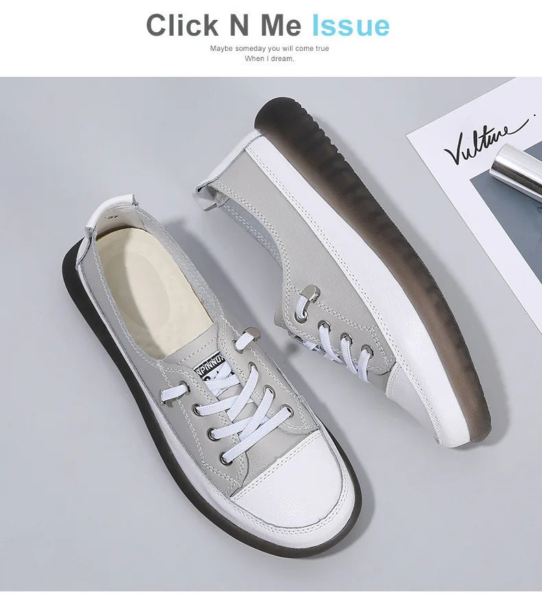 Ladies Sneakers 2024 Spring Genuine Leather Casual Walking Shoes Women Fashion Summer Flats Youth Girl Student Jogging Trainers
