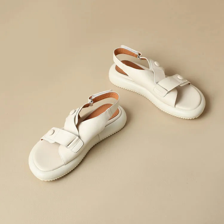 New Summer Sandals Women 2023 Fashion Platform Sandals Casual Round Toe Sandals Shoes for Women Split Leather Flat Shoes