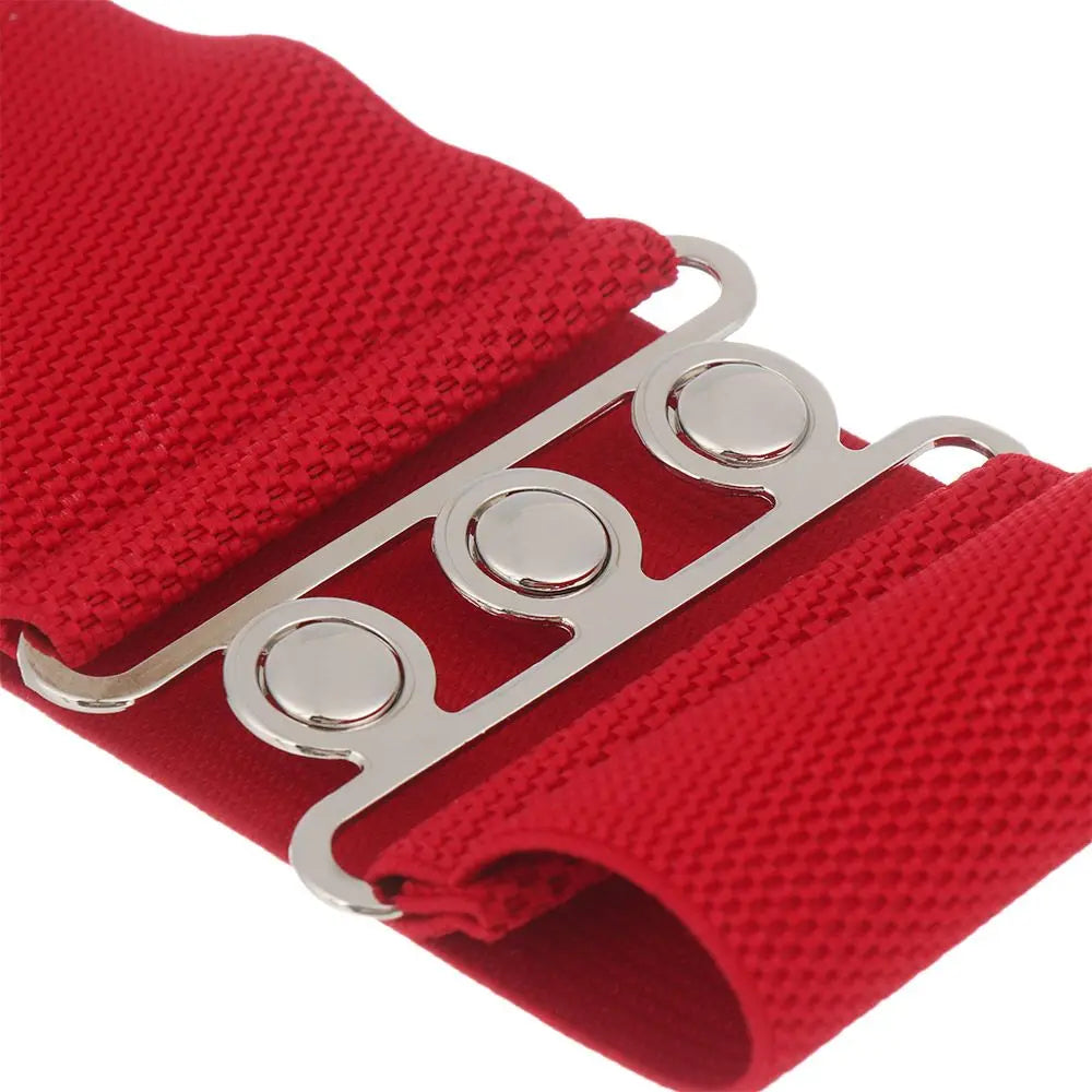 Women Fashion Wide Elastic Belt Metal Buckle Cinch Waistband Ladies Dress Waist Band Fashion Accessory