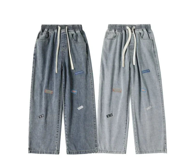 Jeans Männer mit Print 2025 - Hosen Grafik Hip Hop Männlich Cowboy Hosen - Hell Blau Luxus Y2k Streetwear Ästhetik Harajuku Baggy