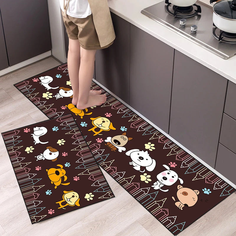 Kitchen Mat Cartoon Animals Long Strip Non-Slip Entrance Doormat Fashion Simple Bedroom Home Floor Absorbent Bath Carpet Rug
