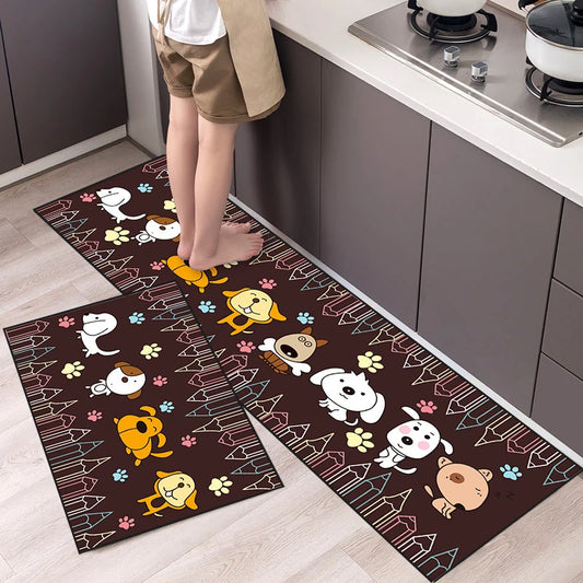 Kitchen Mat Cartoon Animals Long Strip Non-Slip Entrance Doormat Fashion Simple Bedroom Home Floor Absorbent Bath Carpet Rug
