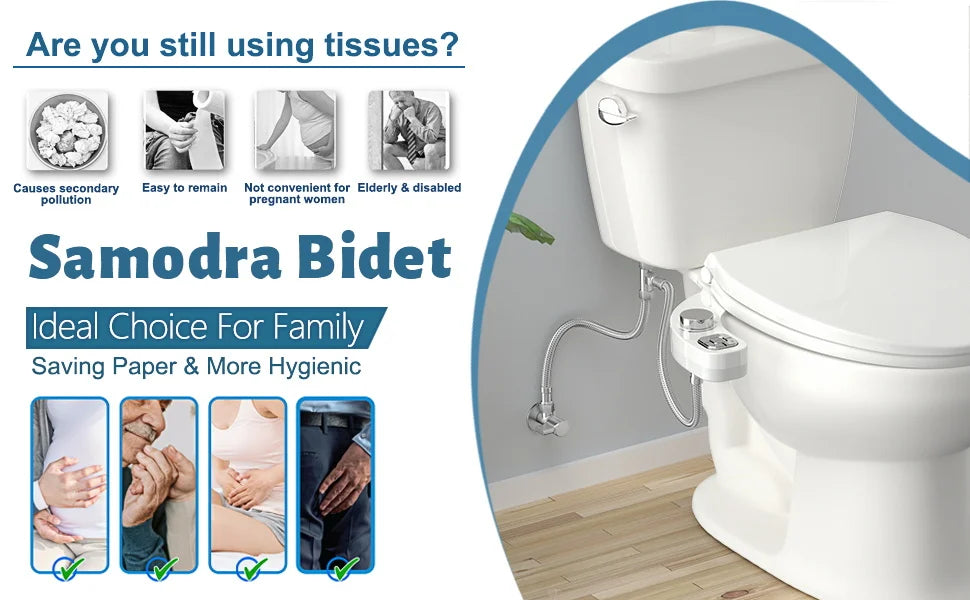 Bidet 2025: SAMODRA Button Non-Electric Self Cleaning - Dual Nozzle Fresh Water Collection
