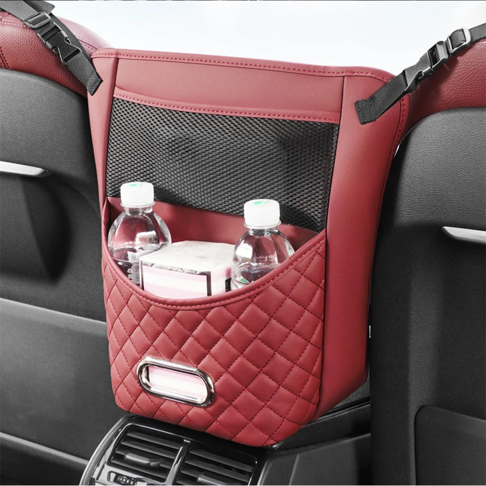 Geantă de depozitare pentru scaun auto, pentru geantă de mână, țesuturi, băuturi, cotiera auto, cutie agățată de buzunar, organizator din piele PU, kit accesorii pentru scaun auto