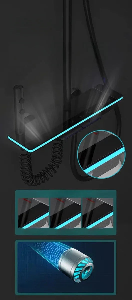 Bathroom Luxury Shower Faucet System with Lights Tempered Glass Shower Set Digital Display Copper Mixer Shower Faucet Set