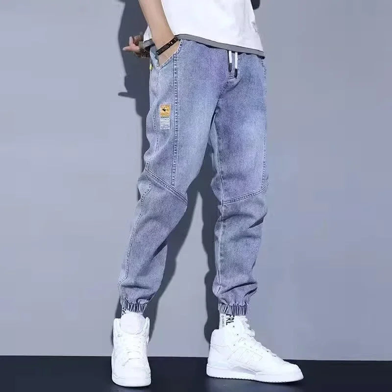 Western Style Men Streetwear Denim Jogger Pants New Spring Autumn Black Blue Cargo Jeans Men Baggy Harem Jean Trousers Plus Size