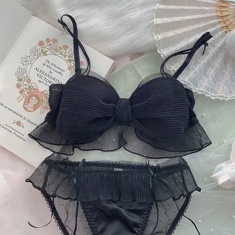 Lenjerie intimă elegantă japoneză dulce fără fir pentru fete, sutien confortabil, din dantelă și tul, bikini, push-up, sutien cu fundă
