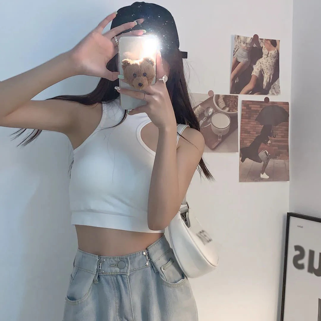 Tops for Woman Knitted Sexy Crop Tops Off Shoulder Halter Tanke Top Women Built In Bra Camis for Womens Sleeveless Hot Sale