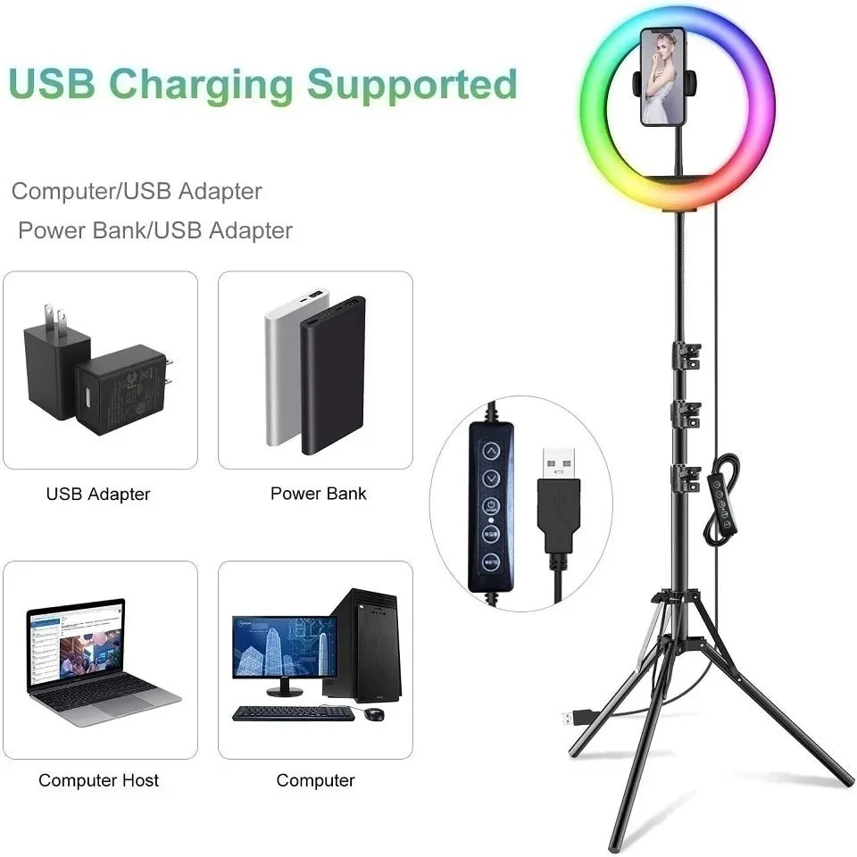 Ringlicht 2025: 12in 30cm Selfie RGB Tripod - Phone Stand Photography LED Makeup Collection