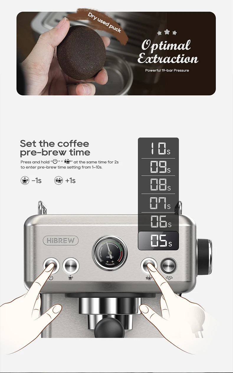 Espresso-Maschine 2025: HiBREW 20Bar Semi-Automatic H10A Temperatur-Einstellbar 58mm Portafilter Professional Barista Collection