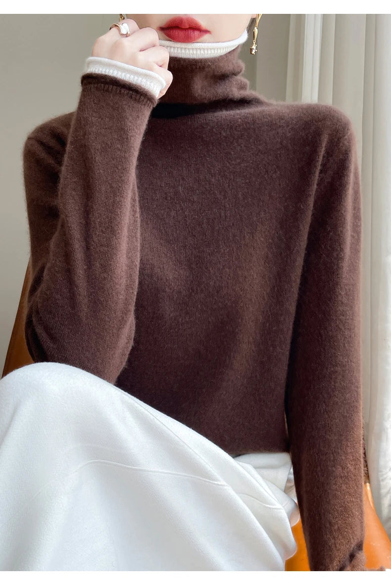 SHUANGYANROADCN Merino Rollpullover - Größe M, Merinowolle