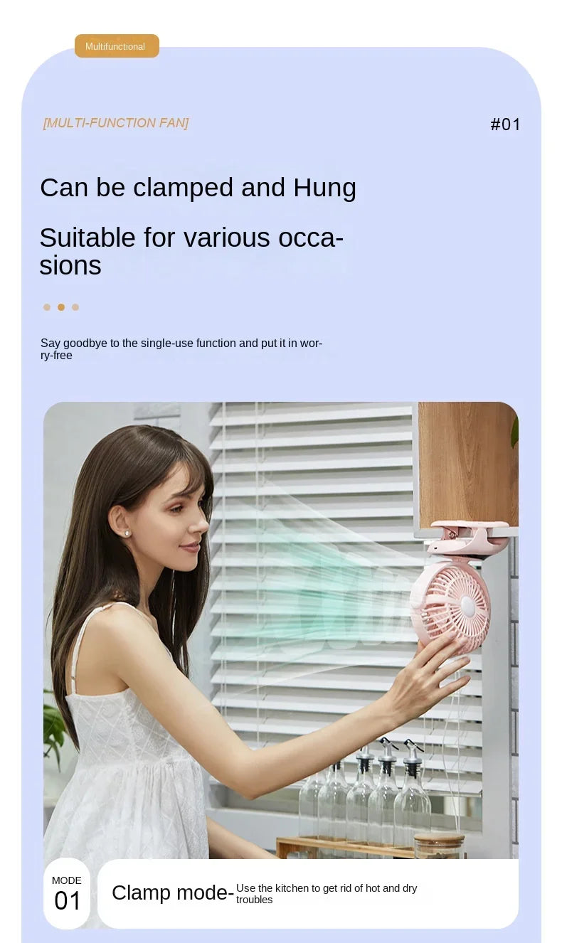 3000mAh Portable Clip Fans USB Rechargeable Wireless Handheld Desk Fan 90° Rotation Cooling 5 Speed Quiet Small Fan for Home