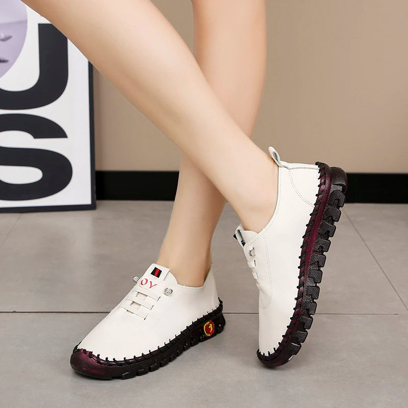 Sneakers Women Shoes Loafers Lace Up Leather Flat New Spring Ladies Casual Shoes Outdoor Travel and Walking Women Shoes