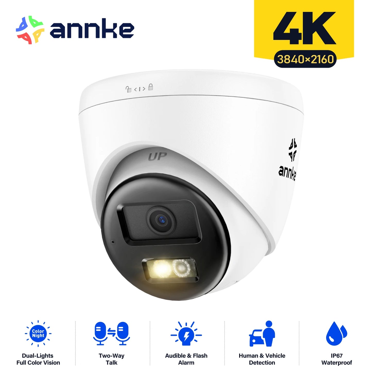 Annke 8MP HD IP Security Camera Poe 4K Dual Light Audio Fixed Camera Human Vehicle Detection 256G SD Storage ONVIF IP67