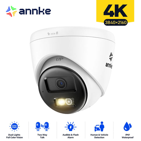 Annke 8MP HD IP Security Camera Poe 4K Dual Light Audio Fixed Camera Human Vehicle Detection 256G SD Storage ONVIF IP67