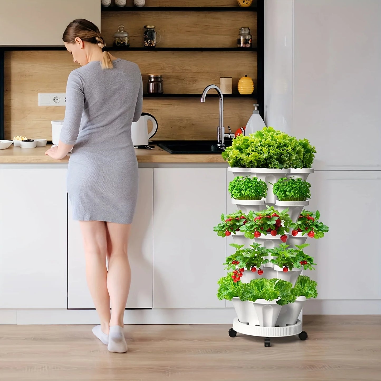 Vertical Plantation Tower Style Garden, Stackable Herb Garden Plantation, Vegetable Planting Pot, Petal Shaped Flower Pot