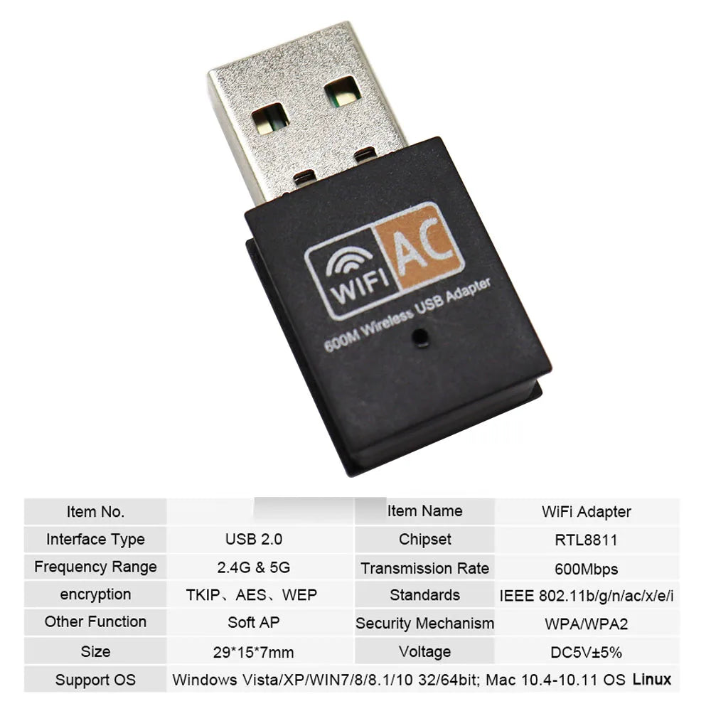 WiFi-Adapter 2025: Dual-Band 600Mbps USB - 2.4GHz 5GHz Antenna Collection