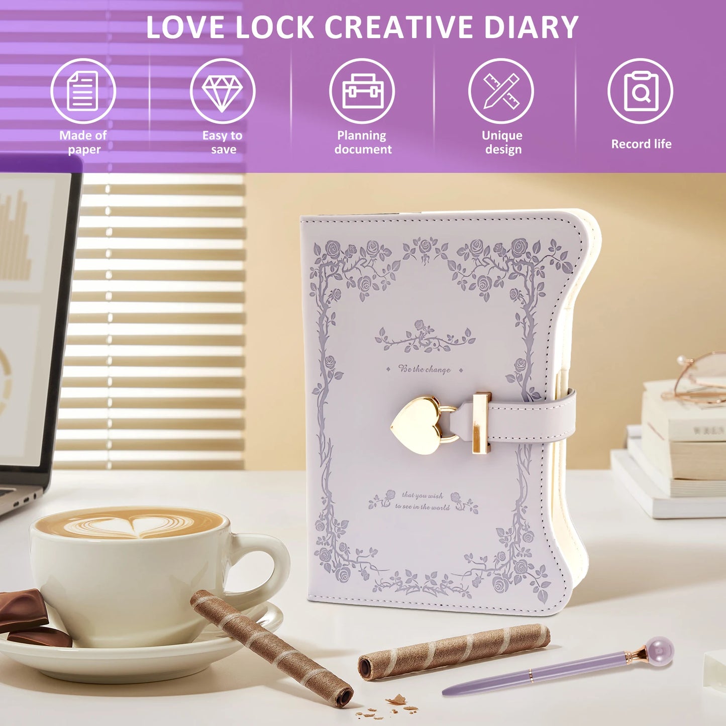 B6 360 Pages PU Leather Book with Lock Diary Thickened Creative Hand Ledger Student Notepad Stationery Notebook Binder Journal