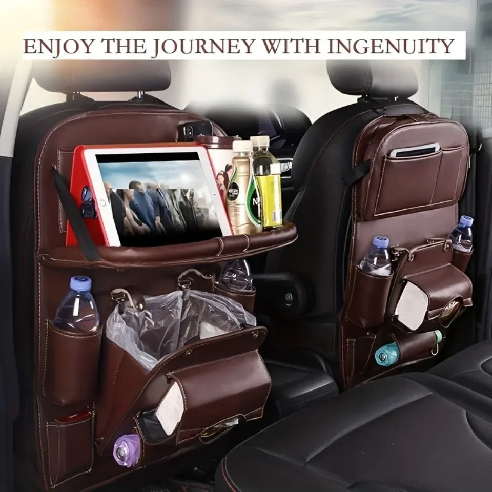 Seat Back Organizer Big Hanging Car Seat Storage Bag Garbage with Foldable Dining Tray Bin Capacity Multifunctional Trunk Back