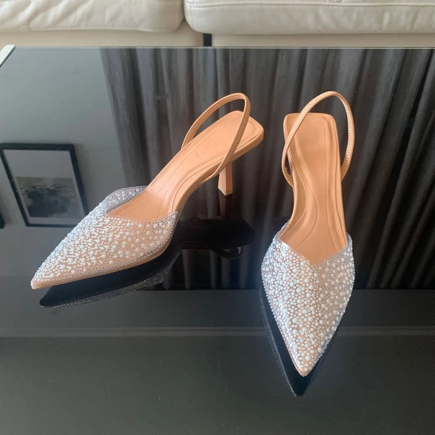 Nuolaian Pumps Perlenverzierung - 7cm Absatz, Spitze