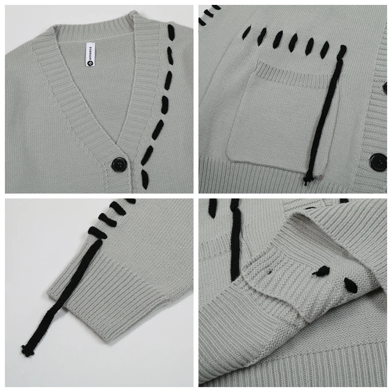 HANGJIACN Strickjacke Oversized Patchwork - Größe Oversized, Material Acryl, Patchwork Muster