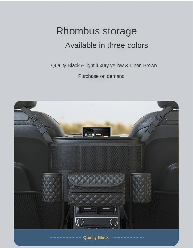 Geantă de depozitare din piele pentru scaunul auto, suport pentru geantă de mână auto de lux între scaune, buzunare pentru pahar de apă, depozitare și ordonare