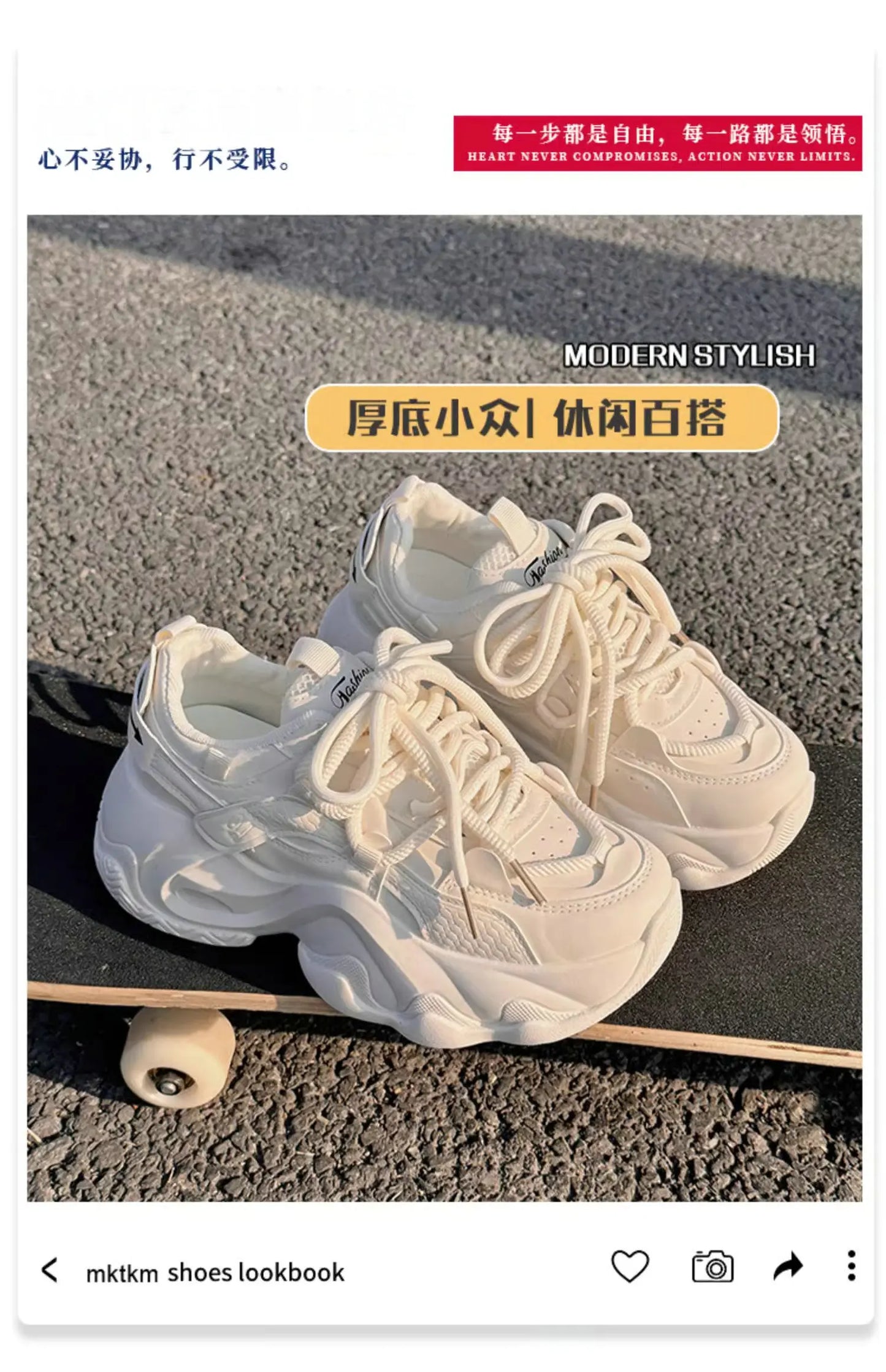 YSHUNIJ Plateau Sneaker Damen - Weiß 3cm Absatz Passt