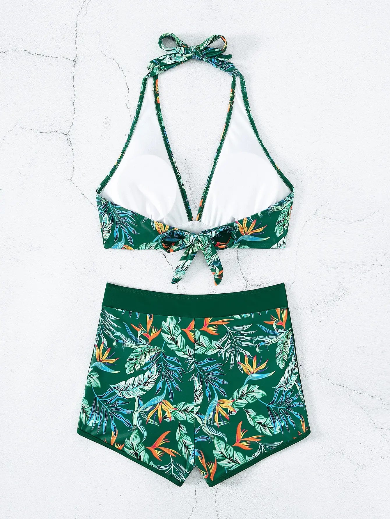 Halter Bikini Set: High Waist Design Wire-Free Support Spandex Polyester - Kurzer Schwimmanzug Frauen Bedruckte Bademode Polsterung Strandmode