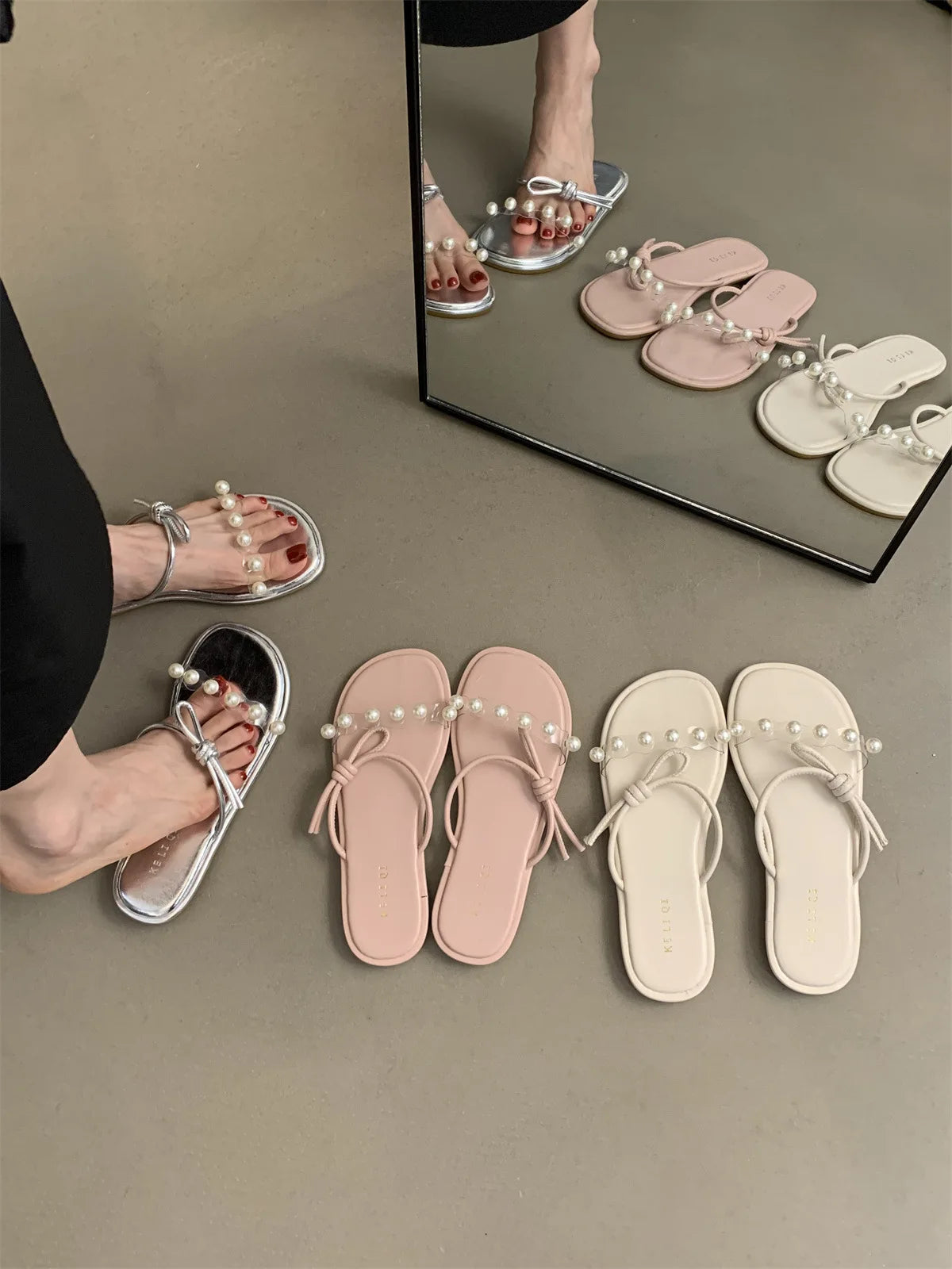 Plegie Sandale Transparente Perlenriemen - Anti Rutsch 3cm