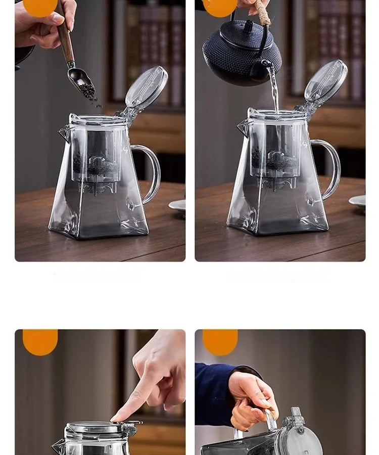 GIANXI Glass Teapot And Pot Household Tea Set Teapot Heat-resistant Tea Water Separation Filter Flower Teapot Glass Teapot