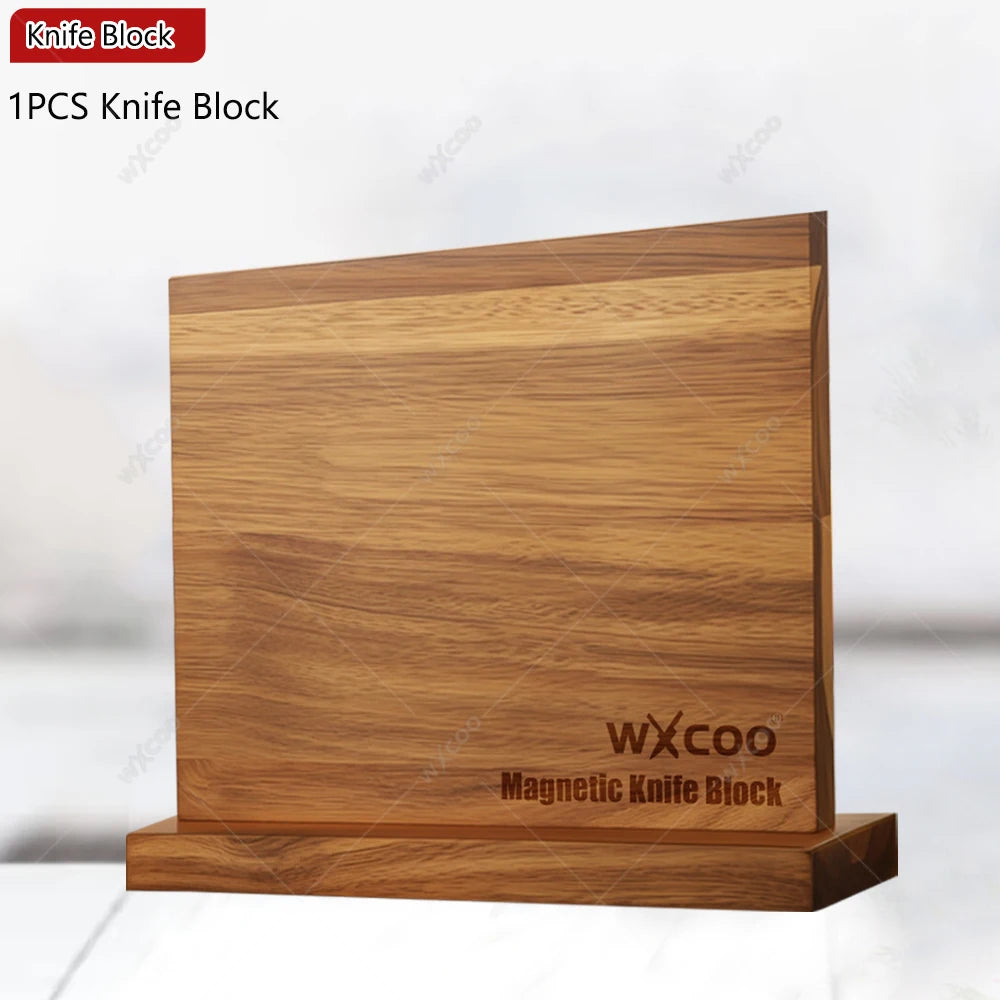 WXCOO Professional Kitchen Chef Knife Damascus Steel Laser Pattern Santoku Knife Double Side Magnetic Kitchen Knife Block