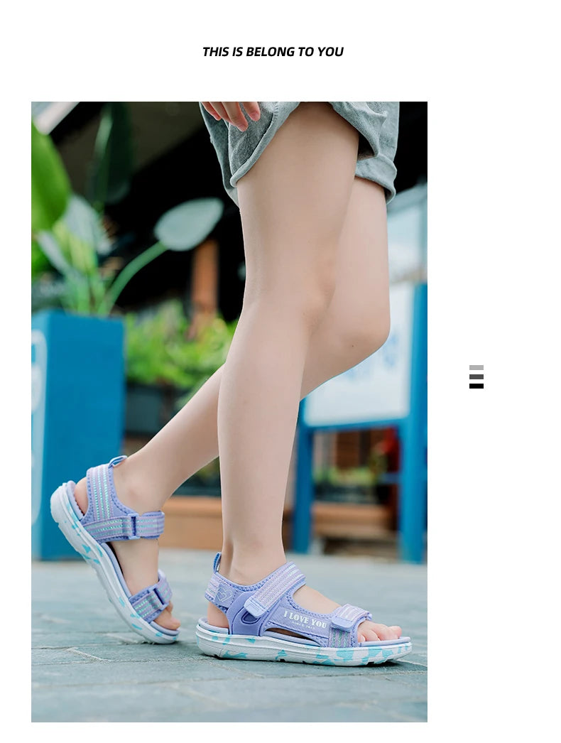 Sandalen Mädchen 2025 - Weiche Sohlen Casual Schuhe Modische Prinzessin - Neue Blumen Rosa Flache Schuhe Rutschfest Strand Kinder 7-13J