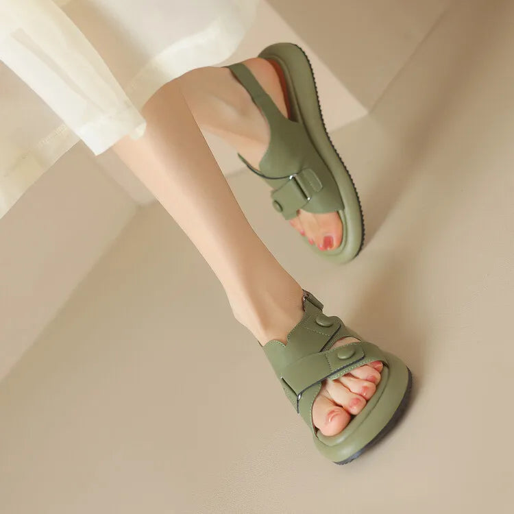 New Summer Sandals Women 2023 Fashion Platform Sandals Casual Round Toe Sandals Shoes for Women Split Leather Flat Shoes
