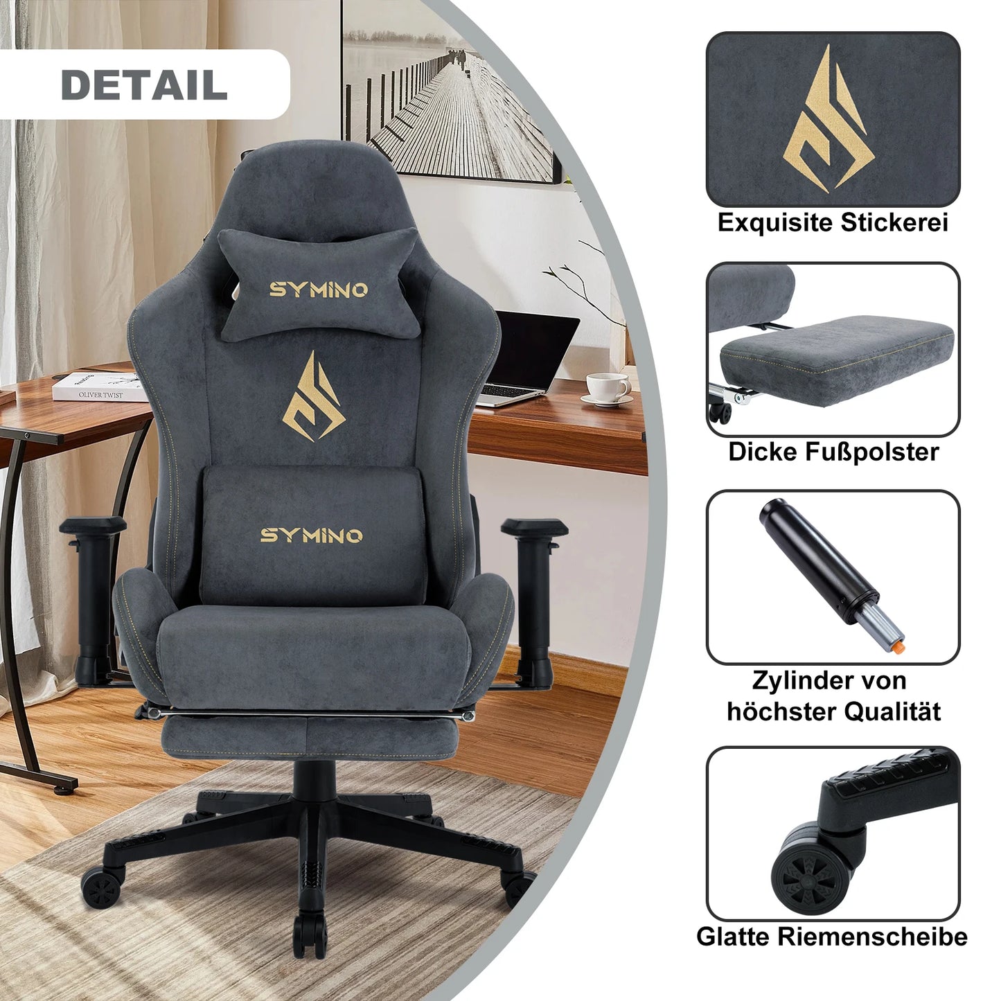 Gaming-Stuhl 2025: Symino Gaming Chair Ergonomic Gamer Chair Footrest - Breathable PC Chair Adjustable Lumbar Cushion Headrest Collection