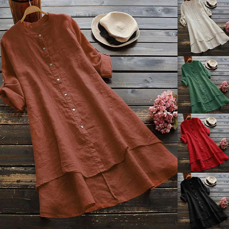 Tibet Damen Cardigan Einfarbig - Baumwolle Hanf Langarm
