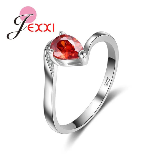 Twist Design With Teardrop Red Zircons 925 Sterling Silver Color Finger Ring For Women Party Engagement Charming Accessory