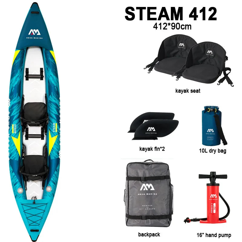 AQUA MARINA 1 2 person inflatable boat sport kayak model STEAM canoe pvc dinghy raft pump seat drop stitch floor laminated PVC