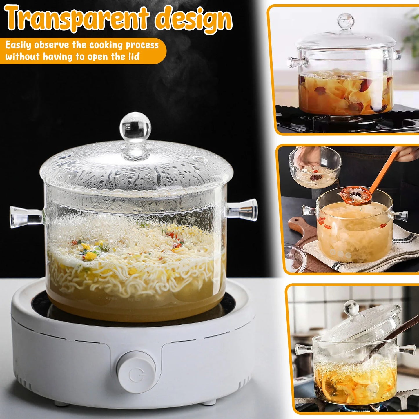 Willstar 1,5L Glastopf Hitzeresistent - Dualgriffe Deckel