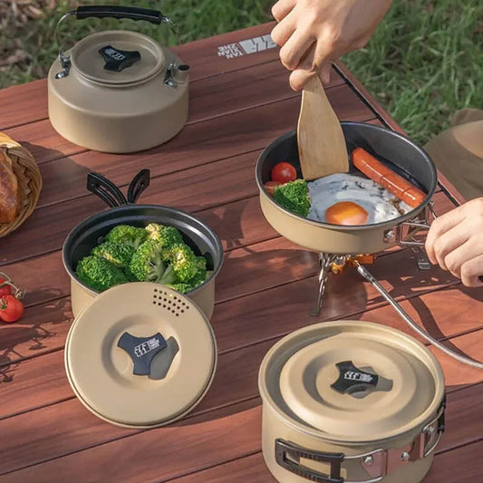 Outdoor Camping Cooker Set Outdoor cookware camping cookware Wild water kettle Cooking Cooker Portable set pot picnic equipment - Golden Bridge Store