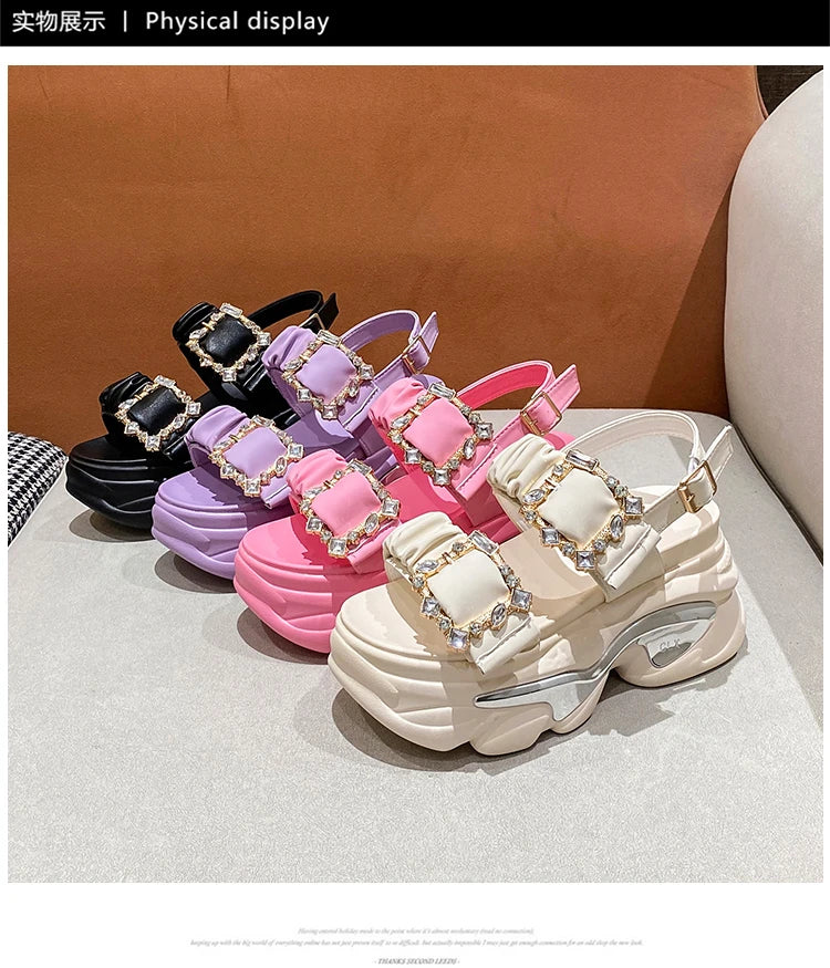 Women's Bling Strap Chunky Sandals Summer 2023 Thick Bottom Wedges Beach Slippers Woman Fashion Pink High Platform Sandals Mujer