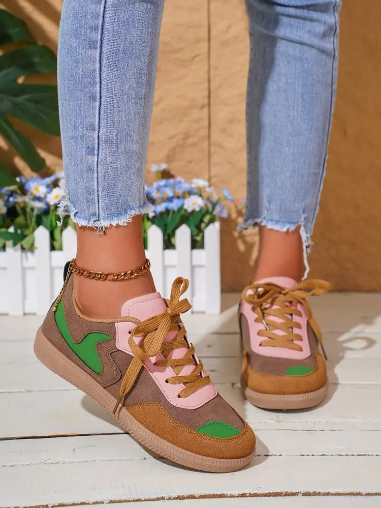 Sneakers Women Fashion Platform Casual Single Shoes Breathable Flat Bottom Lace Up Lightweight Sneakers Shoes Zapatos De Mujer