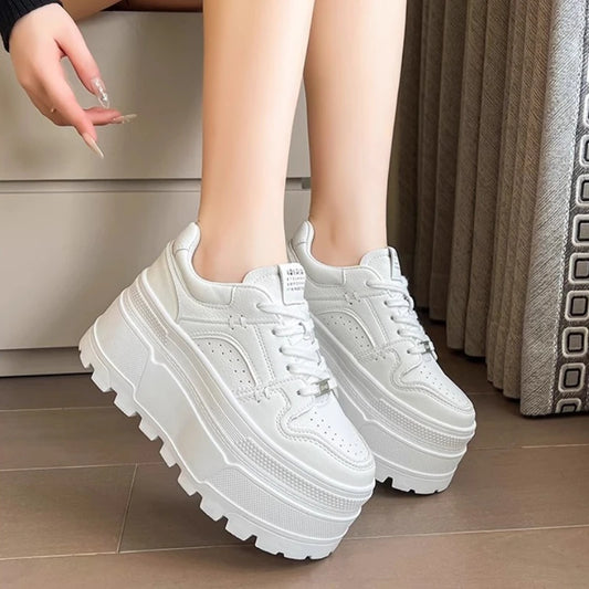 Women9 CM Platform Sneakers Casual Outdoor Simple Design Skateboard Comfortable Lace Up Sneakers Running Sports Shoes Female 40