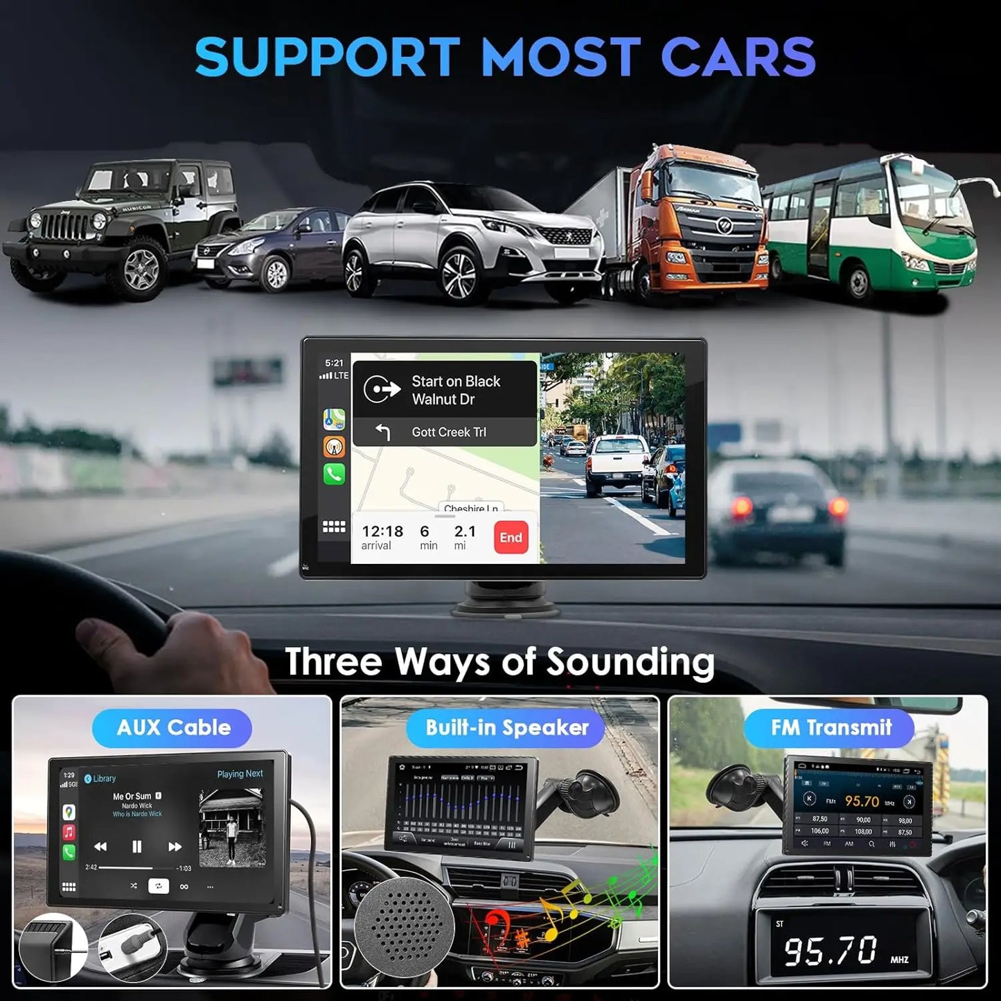 Autoradio 2025: Universal 9" Kabelloses Apple CarPlay Android Auto Bluetooth GPS FM AUX Multimedia-System