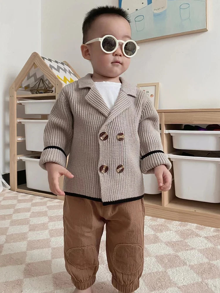 LilBuds B804 Doppelreihige Strickjacke Jungen Winter Cardigan - Größe 3-12 Jahre, Baumwolle, Verschluss Doppelreihig
