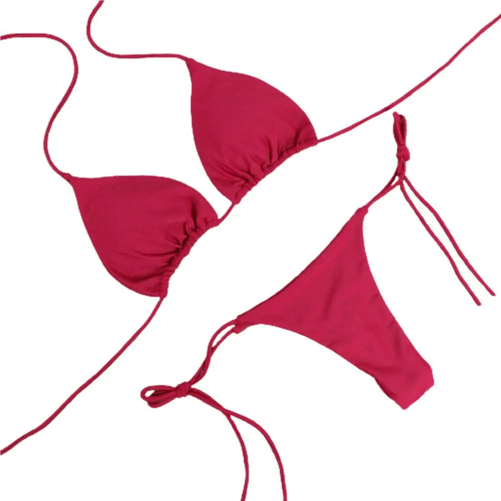 2 Stück Bikini Set - Elegant Bikinis Einfarbig Halter Neck Strap Tanga Brazilian - Schwimmbekleidung Badeanzug Frauen Schwimmanzug Set Strand