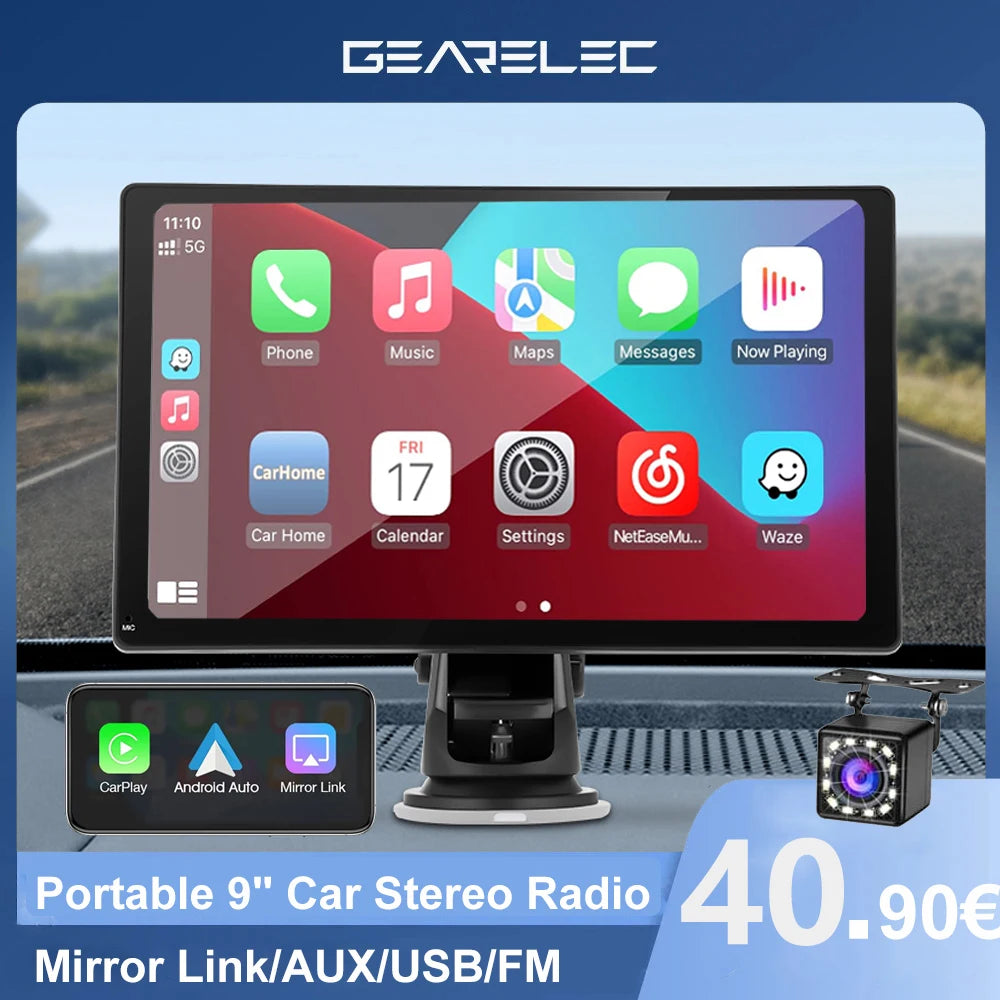 Autoradio 2025: Universal 9" Kabelloses Apple CarPlay Android Auto Bluetooth GPS FM AUX Multimedia-System