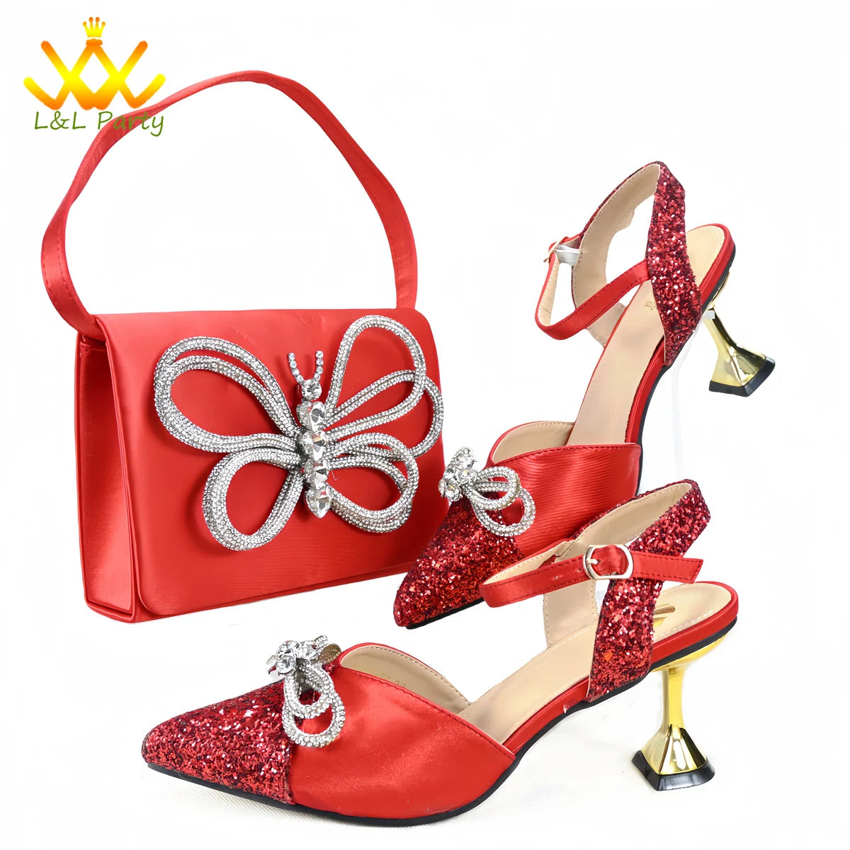 Elegant New Design 2024 Winter Design Italian Women Shoes and Bag Set in Fuchsia Color High Quality Pointed Toe For Party