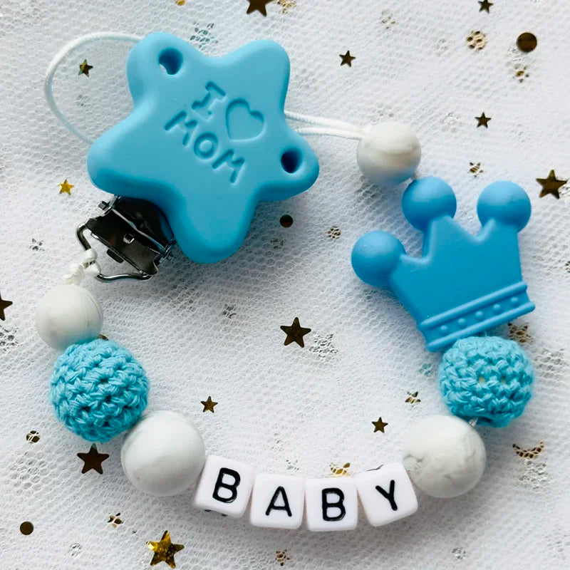 Nou personalizat nume personalizat suzetă clemă lucrată manual din lemn de fag lanț silicon coroană suport suzetă bebeluși jucărie de mestecat cadou de mestecat