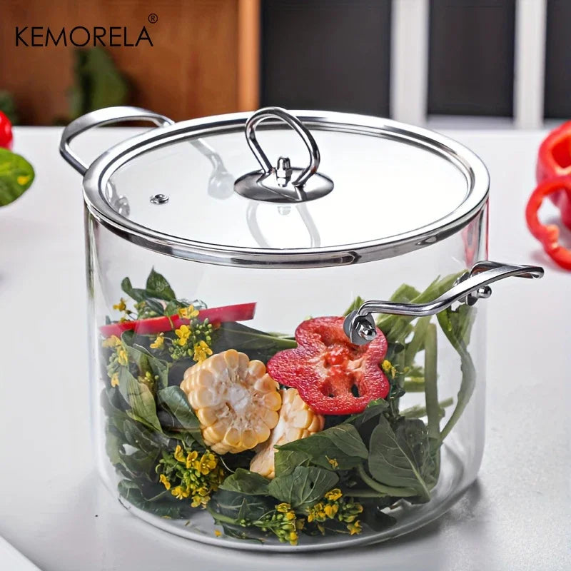 KEMORELA Borosilicate Glass Cooking Pot with Dual Handles 2.5L/3.5L Heat Resistant Simmer Pot with Lid Borosilicate Glassware